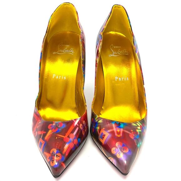 CHRISTIAN LOUBOUTIN HOT CHICK MULTICOLOR PATENT LEATHER HEELS 38 - Picture 2 of 9
